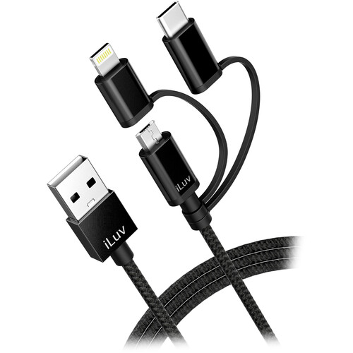 ILUV1195 ICB268BK PREMIUM COMBO MFI / USB C/ MICRO USB / BRAIDED CABLE 4 FT