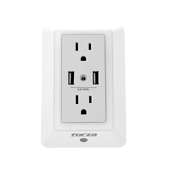 FORZA FWT-2201 USB SURGE WALL TAP USB 2 OUTLET